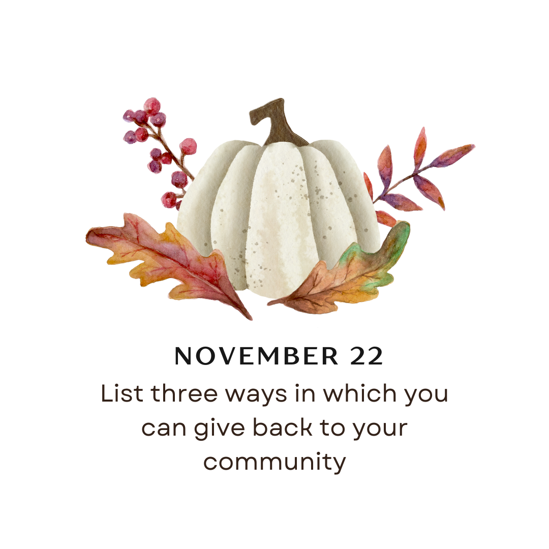 NOVEMBER 22 - List three ways in which you can give back to your community